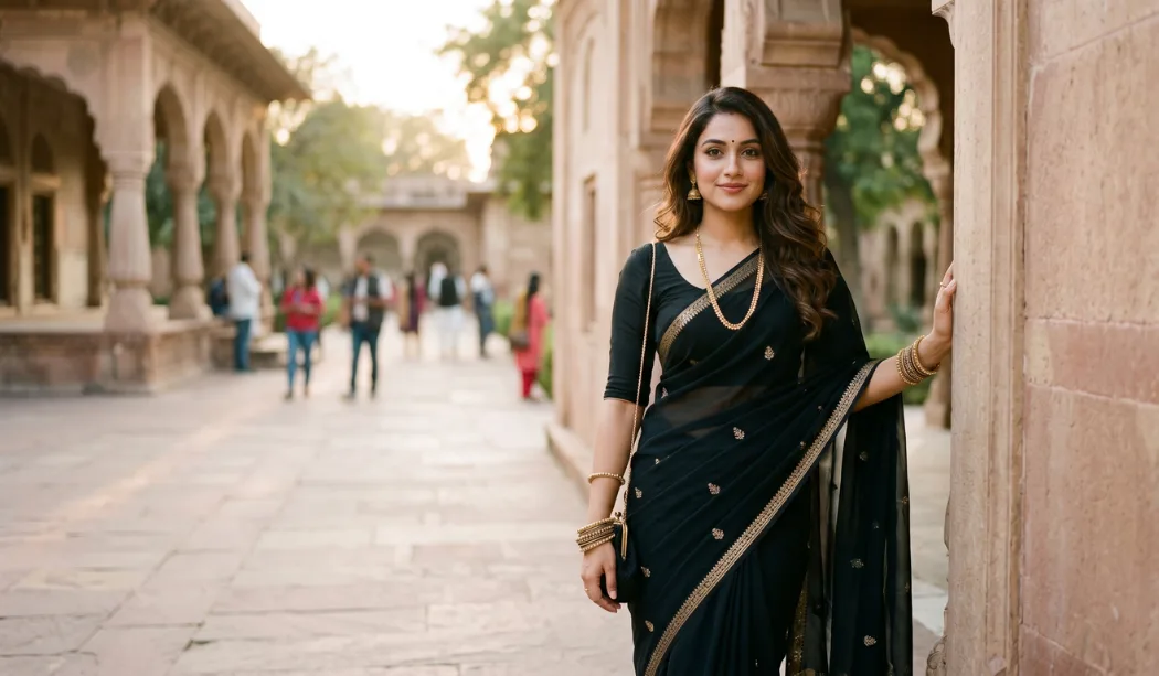 Simple black saree for indian women Simple black saree for indian women