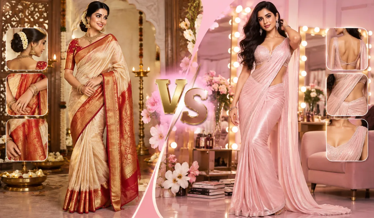 Traditional Saree Drape vs Modern Celebrity Drape Traditional Saree Drape vs Modern Celebrity Drape