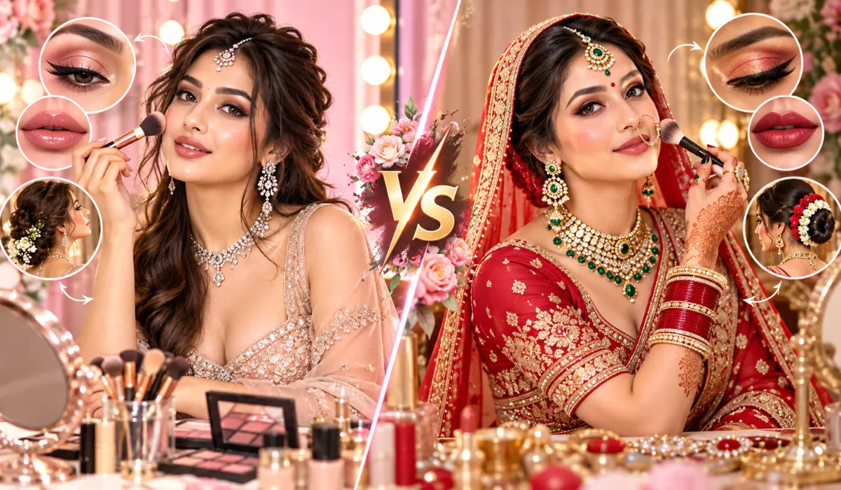 Celebrity inspired bridal makeup vs traditional Indian bridal makeup